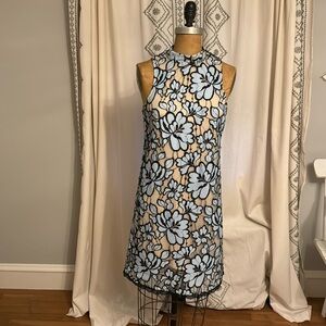 Tracy Reese 2tone blue floral lace dress with nude underlining